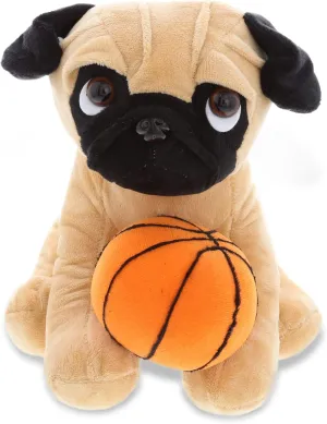 DolliBu Pug Dog Stuffed Animal with Basketball Plush - Soft Huggable Dog, Adorable Playtime Plush Toy, Cute Basketball Plush Doll Animal Toy for Kids and Adults - 10 Inches