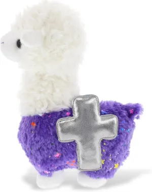 DolliBu Purple Llama Stuffed Animal with Silver Cross Plush - Religious Baptism Gifts for Boys and Girls, Cute Dedication Christening Gifts Plush Prayer Toy Healing Teddy Bear - 11 Inches