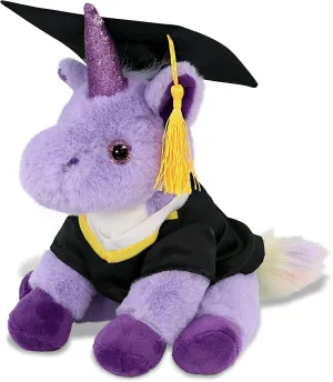 DolliBu Purple Unicorn Graduation Plush Toy - Soft Huggable Graduation Stuffed Animal Dress Up Gown and Cap with Tassel Outfit with Personalization - 9 Inches