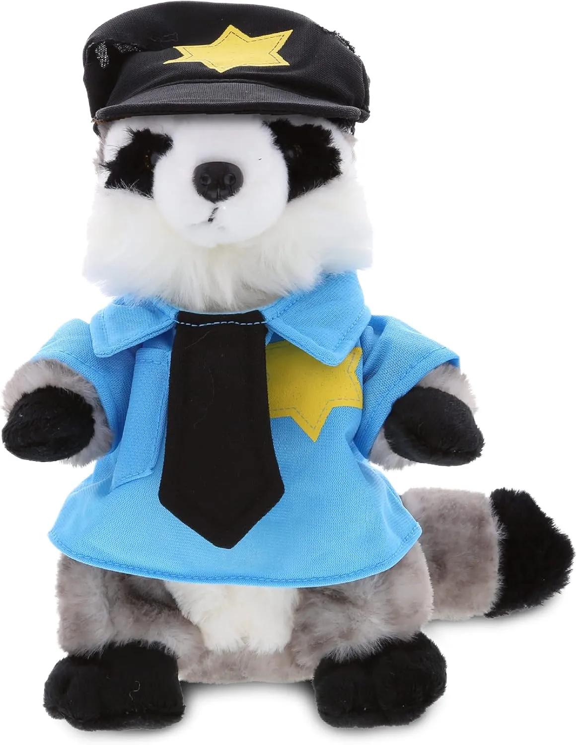 DolliBu Raccoon Police Officer Plush Toy - Super Soft Gray Raccoon Cop Stuffed Animal Dress Up with Cute Cop Uniform & Cap Outfit - Gift with Personalization - 9" Inch