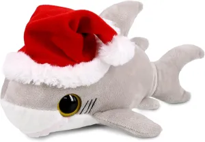 DolliBu Santa Big Eye Shark Stuffed Animal Plush Toy - Soft Ocean Life Animal Dress Up with Red Santa Claus Outfit, with Name Personalization - 6 Inch
