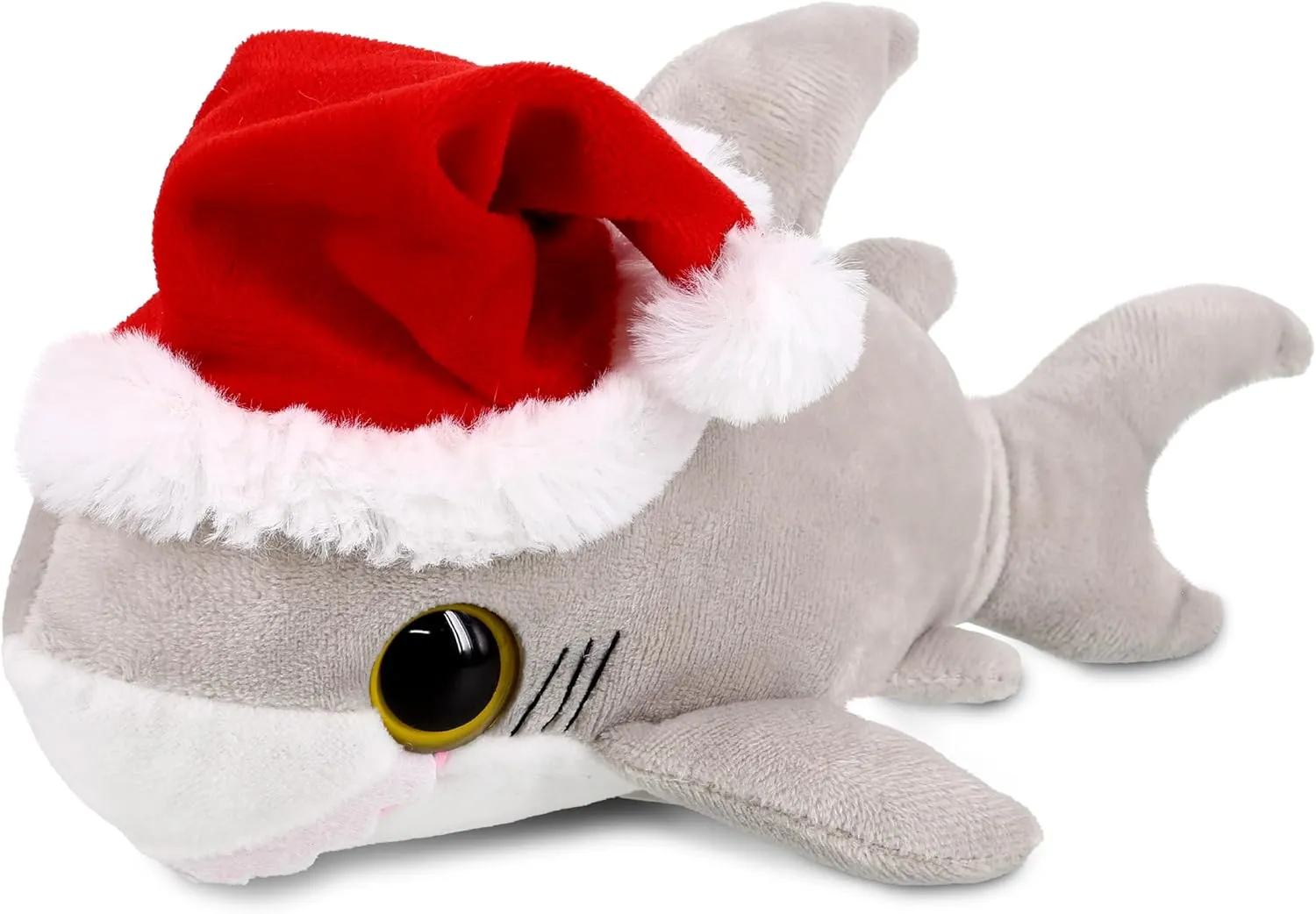 DolliBu Santa Big Eye Shark Stuffed Animal Plush Toy - Soft Ocean Life Animal Dress Up with Red Santa Claus Outfit, with Name Personalization - 6 Inch