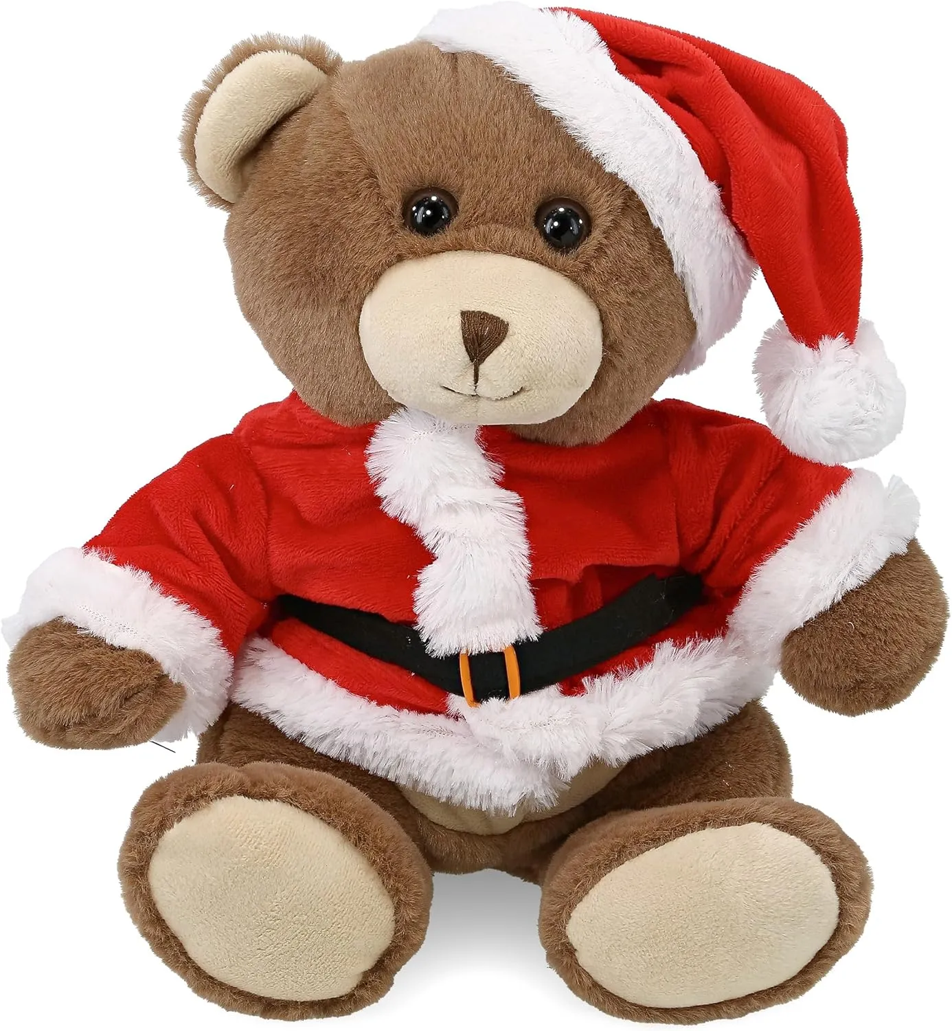 DolliBu Santa Brown Bear Stuffed Animal Plush Toy - Super Soft Wild Animal Dress Up with Red Santa Claus Outfit, Cute Wildlife Gift, Perfect Holiday with Name Personalization - 10 Inch