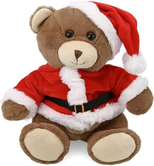 DolliBu Santa Brown Bear Stuffed Animal Plush Toy - Super Soft Wild Animal Dress Up with Red Santa Claus Outfit, Cute Wildlife Gift, Perfect Holiday with Name Personalization - 10 Inch