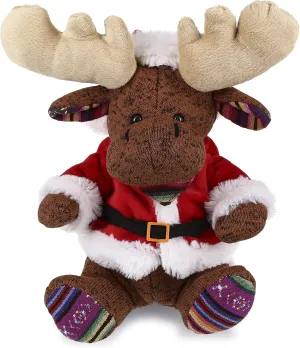 DolliBu Santa Funky Brown Moose Stuffed Animal Plush Toy - Super Soft Wild Animal Dress Up with Red Santa Claus Outfit, Cute Wildlife Perfect Holiday with Name Personalization - 11 Inch