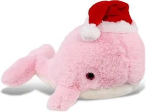 DolliBu Santa Large Pink Whale Stuffed Animal Plush Toy - Super Soft Sea Animal Dress Up with Red Santa Claus Hat, Ocean Life Whale Gift, Holiday Chirstmas Gift with Name Personalization - 13 Inches