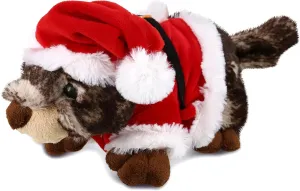 DolliBu Santa Lying Marmot Stuffed Animal Plush Toy - Super Soft Animal Dress Up with Red Santa Claus Outfit, Cute Wildlife Gift, Perfect Holiday with Name Personalization - 11 Inches
