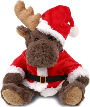 DolliBu Santa Moose with Red Plaid Hoodie Stuffed Animal Plush Toy - Super Soft Dress Up with Red Santa Claus Outfit, Cute Wildlife Gift, Perfect with Name Personalization - 10 Inches