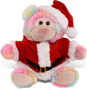DolliBu Santa Rainbow Bear Stuffed Animal Plush Toy - Super Soft Wild Animal Dress Up with Red Santa Claus Outfit, Cute Wildlife Gift, Perfect Holiday with Name Personalization - 9 Inch