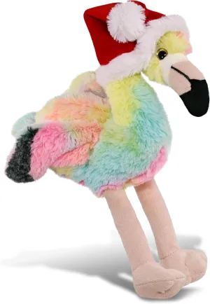 DolliBu Santa Rainbow Flamingo Stuffed Animal Plush Toy - Wild Animal Dress Up with Red Santa Claus Hat, Cute Wildlife Gift, Perfect Holiday with Name Personalization - 8 Inches