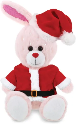 DolliBu Santa Rose Gold Bunny Stuffed Animal Plush Toy - Super Soft Farm Animal Dress Up with Red Santa Claus Outfit, Cute Farm Life Gift, Holiday with Name Personalization - 8 Inches