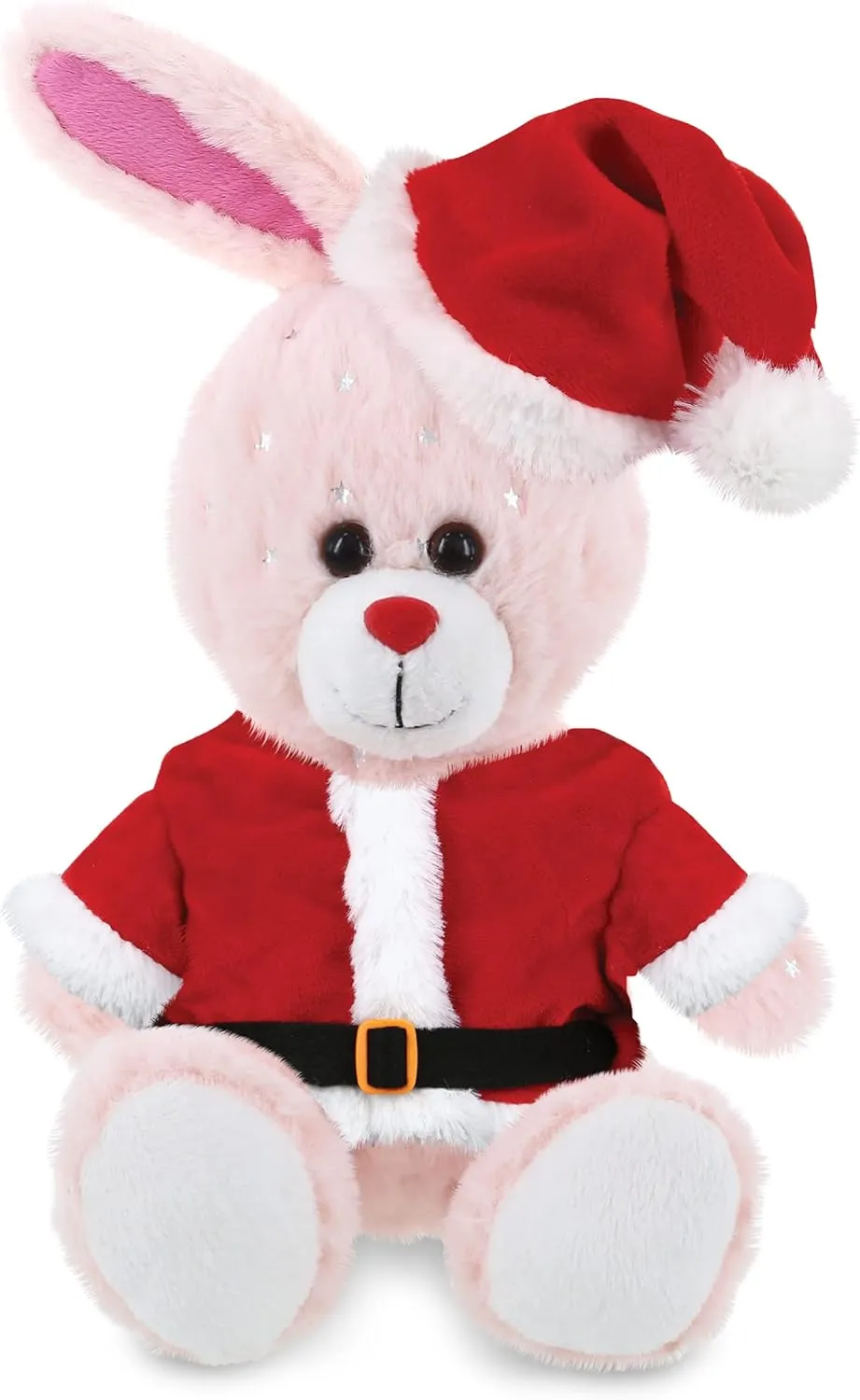 DolliBu Santa Rose Gold Bunny Stuffed Animal Plush Toy - Super Soft Farm Animal Dress Up with Red Santa Claus Outfit, Cute Farm Life Gift, Holiday with Name Personalization - 8 Inches
