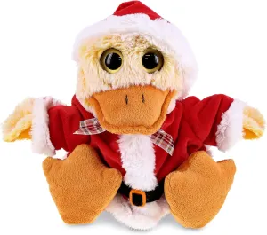 DolliBu Santa Sitting Duck Stuffed Animal Plush Toy - Super Soft Farm Animal Dress Up with Red Santa Claus Outfit, Cute Wildlife Gift, Holiday 9 Inches