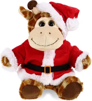 DolliBu Santa Sitting Giraffe Stuffed Animal Plush Toy - Super Soft Teddy Bear Dress Up with Red Santa Claus Outfit, Cute Wildlife Gift, Holiday 9 Inches
