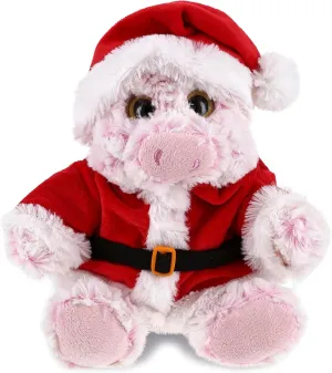 DolliBu Santa Sitting Pig Stuffed Animal Plush Toy - Super Soft Farm Animal Dress Up with Red Santa Claus Outfit, Cute Wildlife Gift, Holiday 9 Inches
