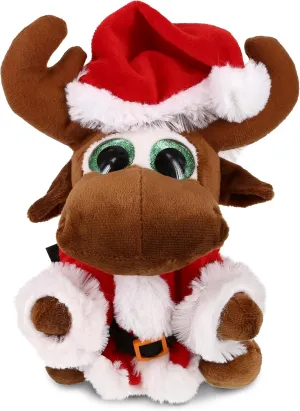 DolliBu Santa Sparkle Eyes Moose Stuffed Animal Plush Toy - Super Soft Wild Animal Dress Up with Red Santa Claus Outfit, Perfect Holiday with Name Personalization - 6 Inches