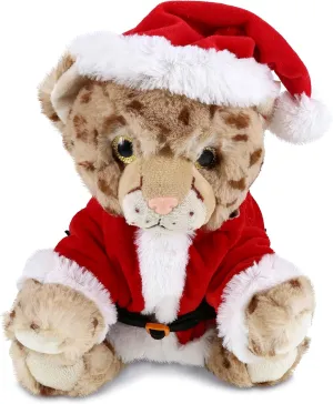 DolliBu Santa Squat Cheetah Stuffed Animal Plush Toy - Super Soft Wildlife Animal Dress Up with Red Santa Claus Outfit, with Name Personalization - 8.5 Inches