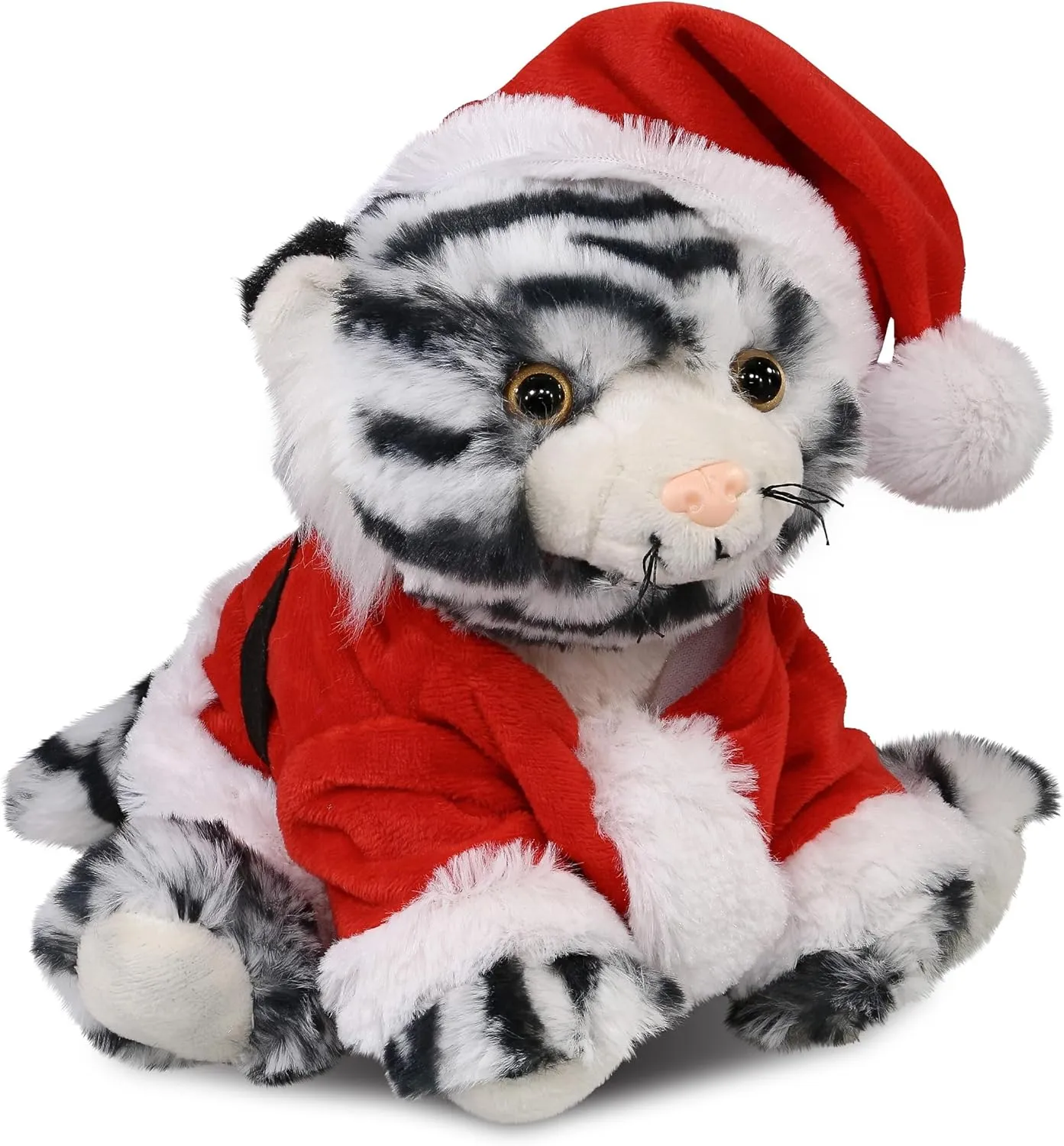 DolliBu Santa Squat White Tiger Stuffed Animal Plush Toy - Super Soft Animal Dress Up with Red Santa Claus Outfit, Cute Wildlife Gift, Holiday with Name Personalization - 8 Inch
