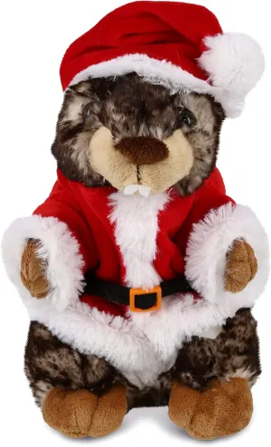 DolliBu Santa Standing Marmot Stuffed Animal Plush Toy - Super Soft Animal Dress Up with Red Santa Claus Outfit, Cute Wildlife Gift, Perfect Holiday with Name Personalization - 8.5 Inch