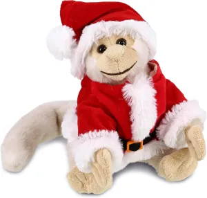 DolliBu Santa White Squirrel Monkey Stuffed Animal Plush Toy - Soft Plush Dress Up with Red Santa Claus Outfit, Cute Wildlife Gift, Holiday with Name Personalization - 12.5 Inch