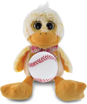 DolliBu Sitting Duck Stuffed Animal with Baseball Plush - Soft Huggable Duck, Adorable Playtime Plush Toy, Super Soft Plush Doll Animal Toy for Kids and Adults - 9 Inches