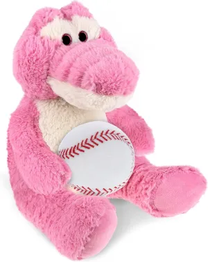 DolliBu Sitting Pink Alligator Stuffed Animal with Baseball Plush - Soft Huggable Alligator, Playtime Plush Toy, Cute Wildlife Gift for Kids and Adults - 10 Inches