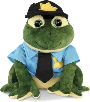 DolliBu Squat Frog Police Officer Plush Toy - Soft Frog Cop Stuffed Animal Dress Up with Cute Cop Uniform and Cap Outfit - Gift with Personalization - 10.5 Inches