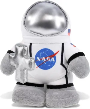 DolliBu Standing Astronaut Stuffed Toy with Silver Cross and Personalization - Religious Baptism Gifts for Boys and Girls, Dedication Christening Gifts Plush Prayer Toy Healing Teddy Bear - 9 Inch