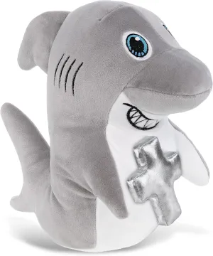 DolliBu Standing Shark Stuffed Animal with Silver Cross and Personalization - Shark Plush Baptism Gifts for Boys and Girls, Dedication Christening Gifts Plush Prayer Toy Healing Teddy Bear - 11 Inch