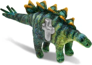DolliBu Stegosaurus Dinosaur Stuffed Animal with Silver Cross and Personalization - Baby Baptism Gifts for Boys and Girls, Dedication Christening Gifts Plush Prayer Toy Healing Teddy Bear - 18.5 Inch