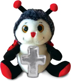 DolliBu Super Soft Sitting Ladybug Stuffed Animal with Silver Cross Plush - Religious Baptism Gifts for Boys, Girls, Dedication Christening Gifts Plush Prayer Toy Healing Teddy Bear - 9 Inches