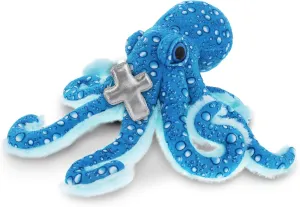 DolliBu Wild Collection Blue Octopus Stuffed Animal with Silver Cross Plush - Religious Baptism Gifts for Boys and Girls, Dedication Christening Plush Prayer Toy Healing Teddy Bear - 16 Inch