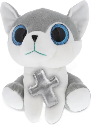 DolliBu Wolf Stuffed Animal with Silver Cross Plush - Religious Baptism Gifts for Boys and Girls, Cute Dedication Christening Gifts Plush Prayer Toy Healing Teddy Bear - 8 Inches