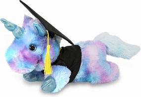 DolliBu Friday Blue Unicorn Graduation Plush Toy - Cotton Candy Graduation Stuffed Animal Dress Up with Gown & Cap with Tassel Outfit - Gift with Personalization - 10.5 Inch
