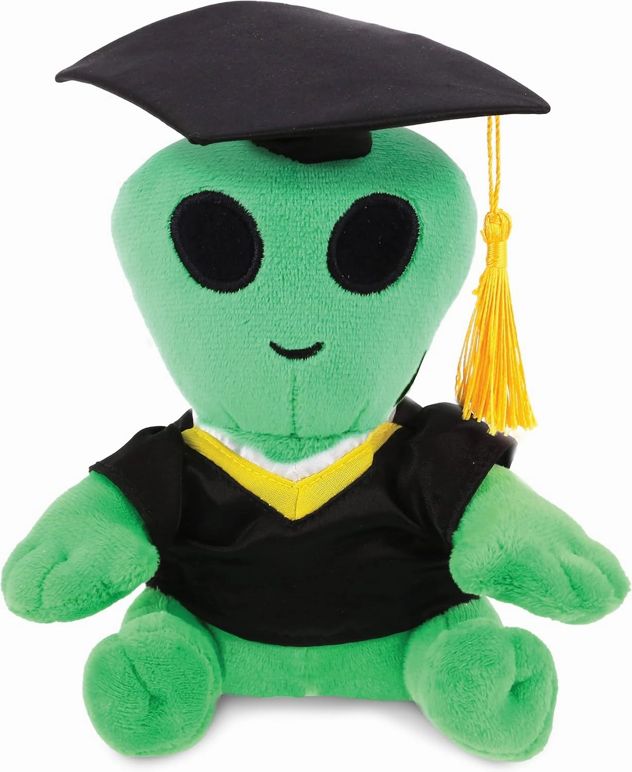 DolliBu Green Alien Graduation Plush Toy - Super Soft Graduation Stuffed Animal Dress Up with Gown and Cap with Tassel Outfit - Gift with Personalization - 6 Inches