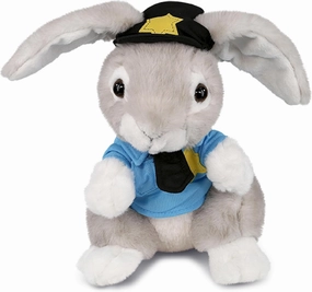 DolliBu Grey Rabbit Police Officer Plush Toy - Soft Rabbit Cop Stuffed Animal Dress Up with Cute Cop Uniform and Cap Outfit - Gift with Personalization - 6.5 Inches