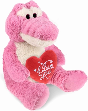 DolliBu I Love You Plush Sitting Pink Alligator - Cute Stuffed Animal with Heart for Valentines, Anniversary, Romantic Date, Boyfriend, or Girlfriend Gift - 10 Inches