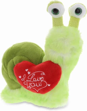 DolliBu I Love You Valentine Plush Green Snail - Cute Stuffed Animal with Red Heart and Name Personalization Gift for Valentines Day, Birthday, Anniversary, Romantic Date - 5.5 Inches