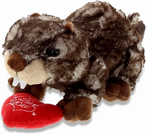 DolliBu I Love You Valentine Plush Lying Brown Marmot - Cute Stuffed Animal with Red Heart and Name Personalization Gift for Valentines Day, Birthday, Anniversary - 11 Inches