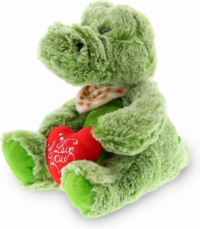 DolliBu I Love You Valentine Plush Sitting Alligator - Cute Stuffed Animal with Red Heart and Name Personalization Gift for Valentines Day, Birthday, Anniversary - 8 Inches