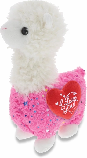 DolliBu I Love You Valentine Plush Sparkle Pink Llama - Cute Stuffed Animal with Red Heart and Name Personalization Gift for Valentines Day, Birthday, Anniversary, Romantic Date - 11.5 Inches