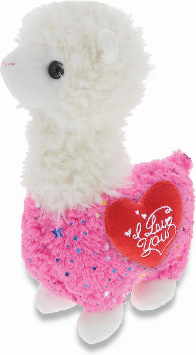 DolliBu I Love You Valentine Plush Sparkle Pink Llama - Cute Stuffed Animal with Red Heart and Name Personalization Gift for Valentines Day, Birthday, Anniversary, Romantic Date - 11.5 Inches