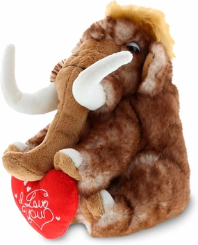 DolliBu I Love You Valentine Plush Wild Mammoth - Cute Stuffed Animal with Red Heart and Name Personalization Gift for Valentines Day, Birthday, Anniversary, Romantic Date - 10 Inches