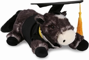 DolliBu Lying Black Horse Graduation Plush Toy - Soft Plush Graduation Stuffed Animal Dress Up with Gown and Cap with Tassel Outfit - Gift with Personalization - 10.5 Inches