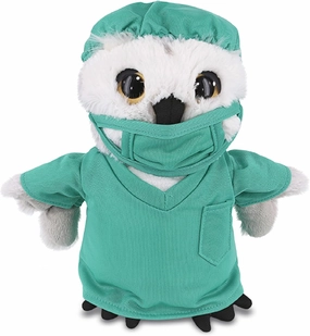 DolliBu Owl Doctor Plush Toy - Super Soft Owl Doctor Stuffed Animal Dress Up with Cute Scrub Uniform & Cap Outfit - Fluffy Doctor Toy Plush Gift with Personalization - 8.5 Inches