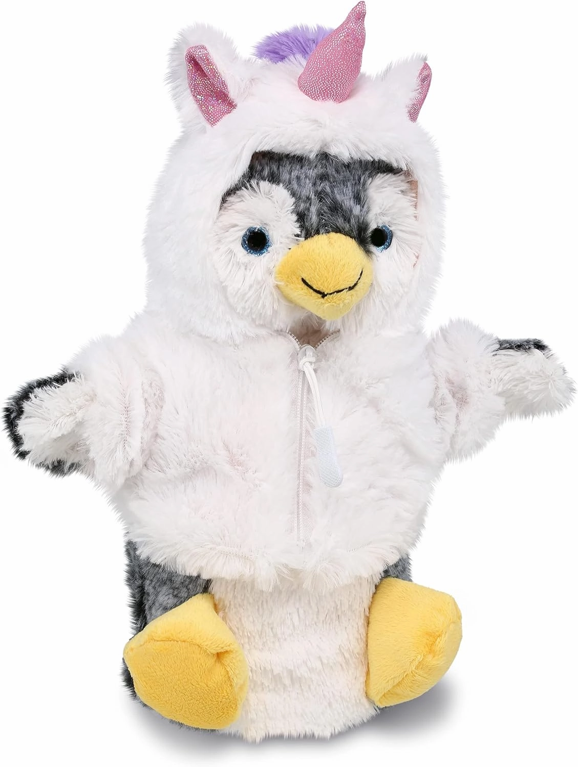 DolliBu Penguin Unicorn Plush Stuffed Animal Hand Puppet Toy - Super Soft Penguincorn Dress Up with Removable Plush Unicorn Outfit, Cute Fantasy Wildlife Gift with Name Personalization - 8.5 Inches