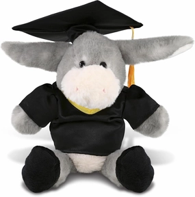DolliBu Sitting Grey Donkey Graduation Plush Toy - Super Soft Donkey Graduation Stuffed Animal Dress Up with Gown and Cap with Tassel Outfit - Reward Celebration Grad Gift - 9 Inch