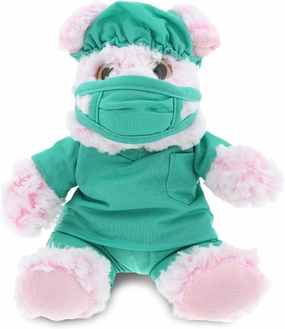 DolliBu Sitting Pig Doctor Plush Toy - Super Soft Pig Doctor Stuffed Animal Dress Up with Cute Scrub Uniform & Cap Outfit - Fluffy Doctor Toy Plush Gift with Personalization - 9" Inches
