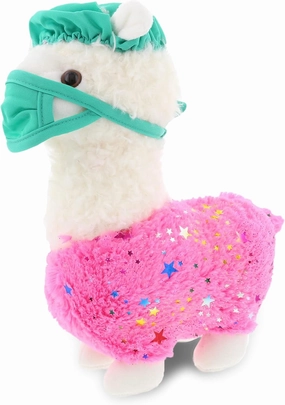 DolliBu Sparkle Pink Llama Doctor Plush Toy - Super Soft Llama Doctor Stuffed Animal Dress Up with Cute Scrub Uniform & Cap Outfit - 11.5" Inches