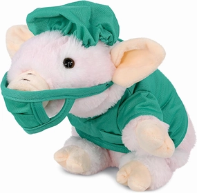 DolliBu Squat Piggy Doctor Plush Toy - Super Soft Piggy Doctor Stuffed Animal Dress Up with Cute Scrub Uniform and Cap Outfit - Gift with Personalization - 7 Inches